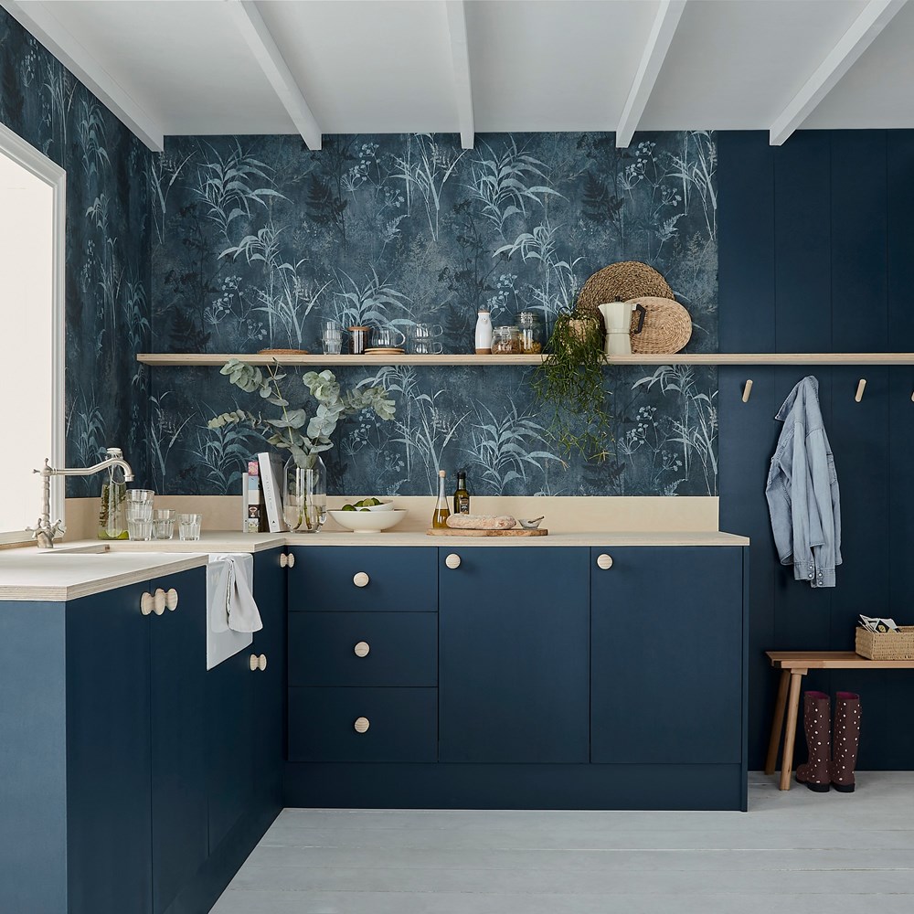 Restore Wallpaper 115044 by Graham & Brown in Midnight Blue